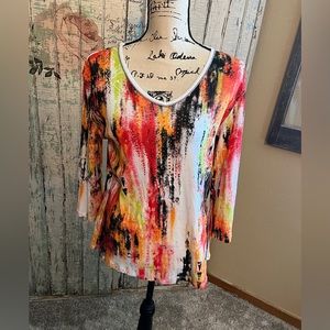 NWOT Jess & Jane 3/4 Sleeve Spicy Colors Pattern Size Medium
